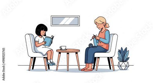 Ibu dan anak kecil yang sedang membaca buku 