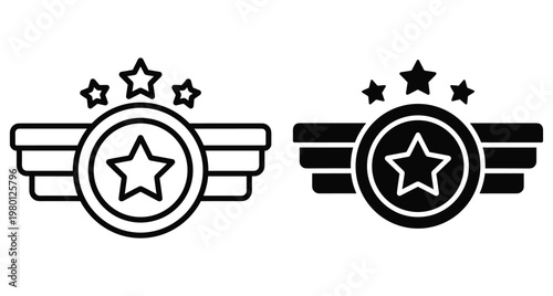 Military rank insignia icon set with stars and wings representing achievement award medal badge symbol for gaming and military ranking