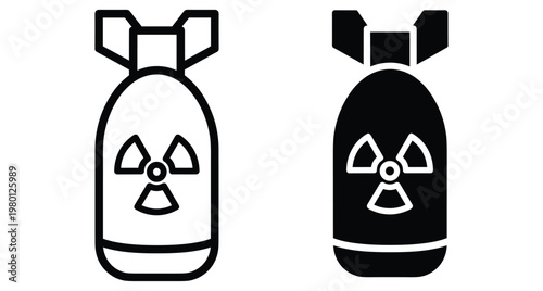 Nuclear bomb icon set with radioactive symbol representing atomic weapon war threat military conflict destruction power energy and radiation hazard
