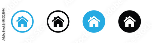 Home icon collection with circular house symbols, main page web and app navigation vector illustration