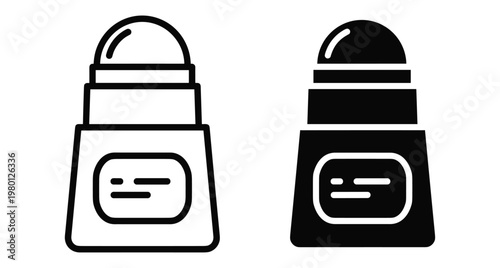 Roll on deodorant icon set with outline and solid black versions for personal care hygiene and cosmetic product design elements