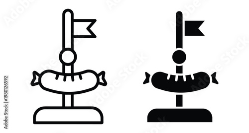 Sausage on a stick with a flag icon set featuring outline and solid black silhouette styles for food menus and street food festivals