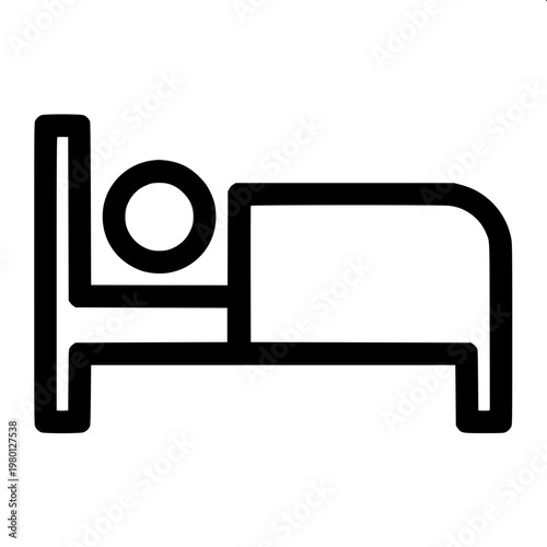 “Minimalist black-and-white vector icon of a bed with pillow and mattress, clean silhouette style, modern UI design.”