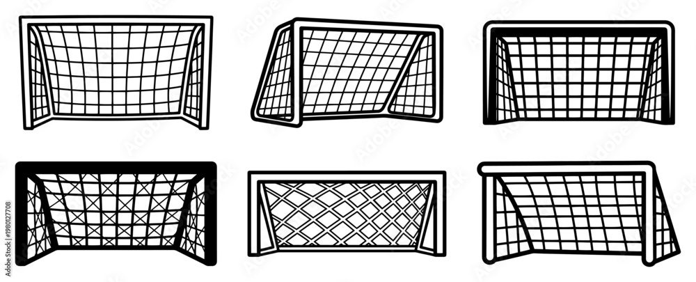 Naklejka premium Soccer goal collection from different perspectives in vintage engraving style