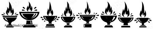 Eternal flame torches and cups silhouettes for sports victory in solid black style