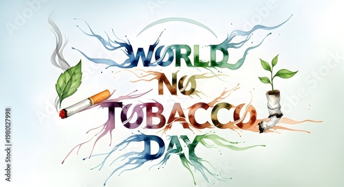 World no tobacco day watercolor illustration with cigarette and plant
