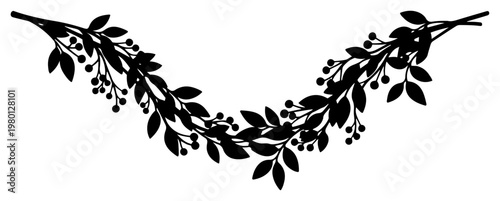 Floral garland silhouette with leaves and berries in elegant decorative style