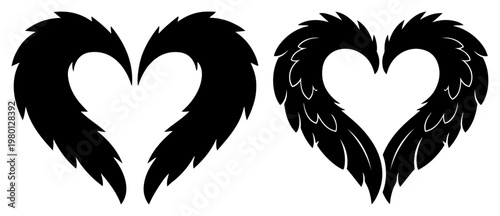 Heart shaped wings silhouettes for romantic or spiritual design