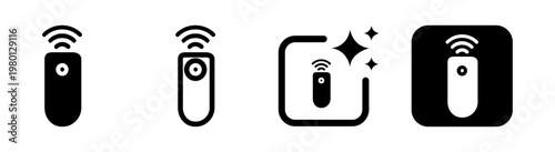 Remote control icon representing wireless signal transmission for smart home technology and digital device control in black vector illustration isolated on transparent background