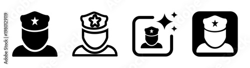Police officer lieutenant icon representing law enforcement rank in black vector illustration isolated on transparent background