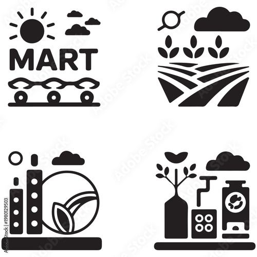 Mart and sustainable agriculture icons