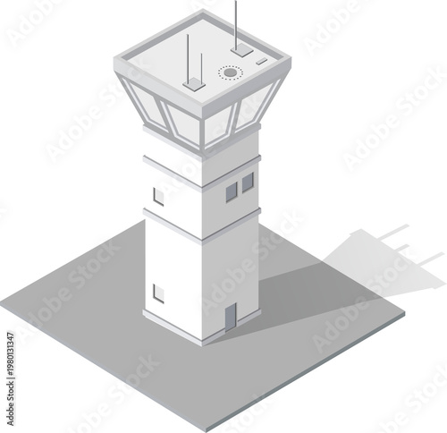 Air traffic control tower providing critical guidance and safety for departing and arriving aircraft at the airport