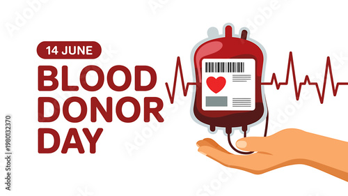 World Blood Donor Day awareness campaign with a hand holding a blood bag