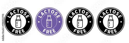 Lactose free icons set with milk bottle labels  dairy allergy symbols