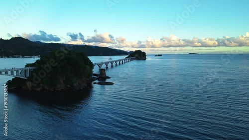 Aerial view of the beach at sunset, in the bay of the bridges Samaná, Dominican Republic.