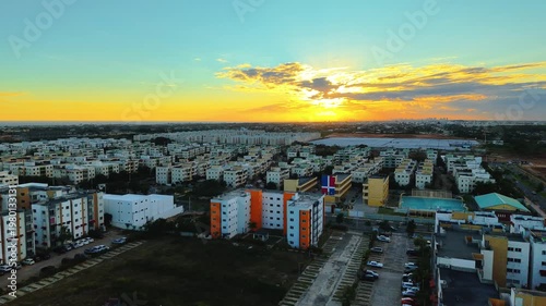 Aerial view of  sunset urban areas in Santo Domingo, Dominican Republic