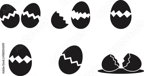 cracked easter egg vector icon set with broken shell pieces isolated on white background