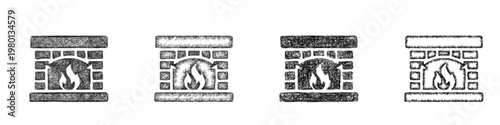 Sketch fireplace icon design set