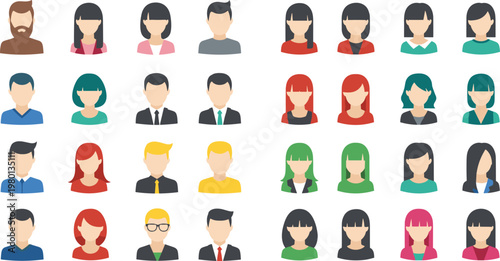 People avatar icons set with diverse male and female characters simple flat style vector illustration collection