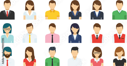 Business people avatar icons set with male and female office characters flat vector illustration collection