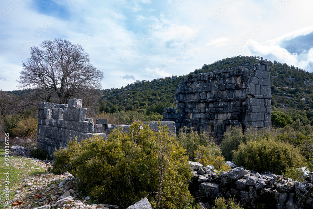 Fototapeta premium Adada is an ancient city and archaeological site in ancient Pisidia, north of Selge and east of Kestros River, near the village of Sağrak, in Isparta Province’s Sütçüler township. The location was ide