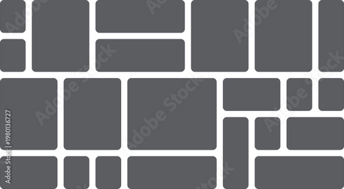 Assortment of dark rectangular blocks arranged in a grid pattern on a white background