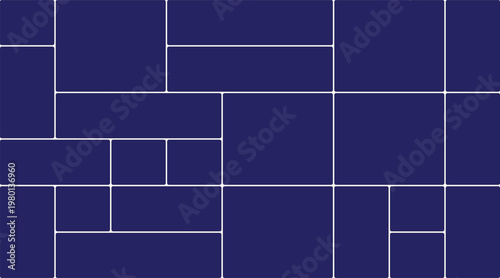 Abstract geometric pattern navy blue grid with white lines and small rectangles