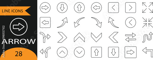 28 Arrow Line Icons Set for Direction and Navigation