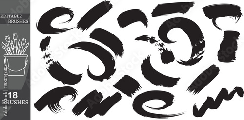 Editable Brush Stroke Vector, 18 Brushes, Black Brush Strokes, Vector Brushes, Digital Art Supplies
