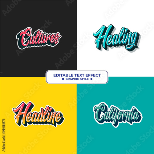 Set Editable text style effect - Cultures, Healing, Headline, California text style theme.