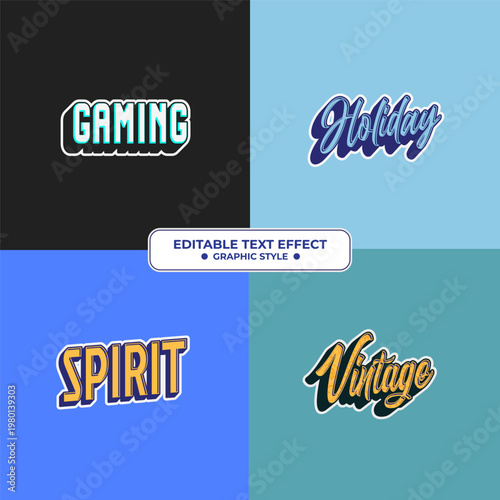 Set Editable text style effect - Gaming, Holiday, Spirit, Vintage text style theme.