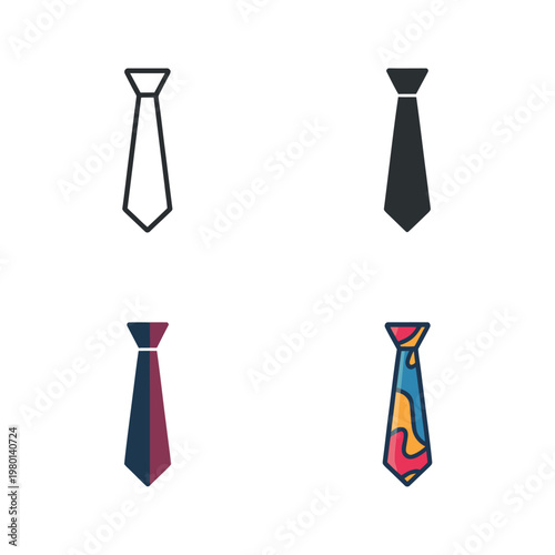 Free Download Necktie icon set with slim, classic and patterned styles, perfect for Fathers Day posters, menswear catalog, office fashion graphics - GFXLoad