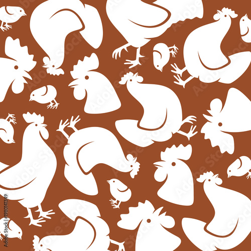 Chicken background, pattern set. Collection icons chicken. Vector