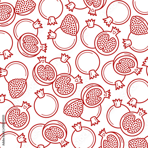 Pomegranate pattern background set. Collection icon pomegranate. Vector