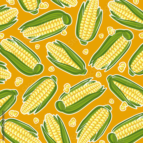Corn pattern background set. Collection icons corn. Vector