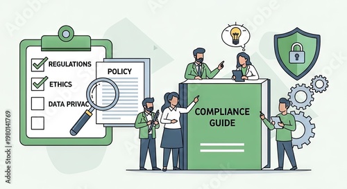 Data protection and compliance guide depicted with business professionals