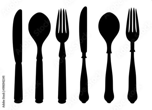 “Simple outline illustration of tableware set—plate, fork, and knife—clean line-art vector style.”