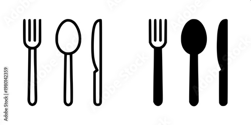 “Simple outline illustration of tableware set—plate, fork, and knife—clean line-art vector style.”