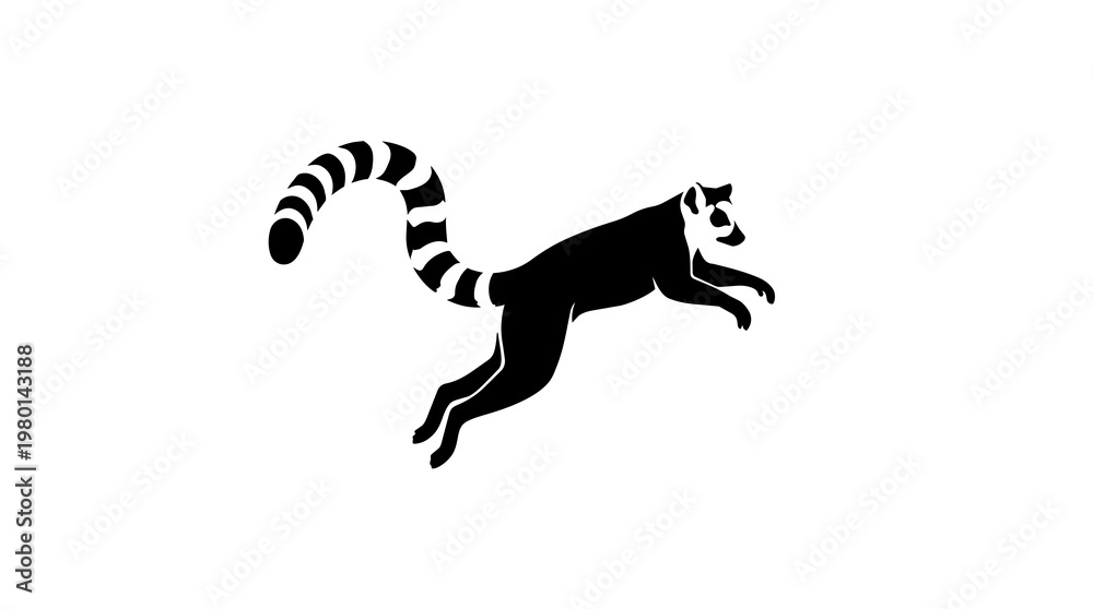 Fototapeta premium Black ring-tailed lemur leaping mid-air, isolated on transparent background
