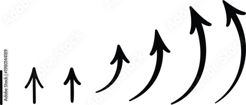 Progressive growth a series of increasing upward pointing arrows