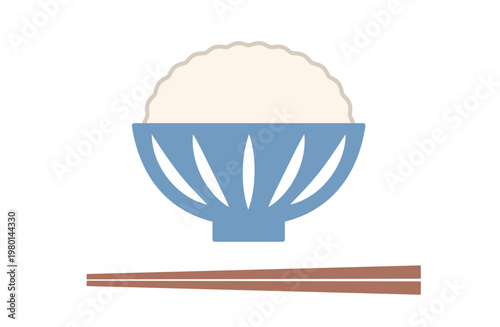 お茶碗に盛られた白米とお箸のシンプルなイラスト　日本食　和食　お米　ごはん