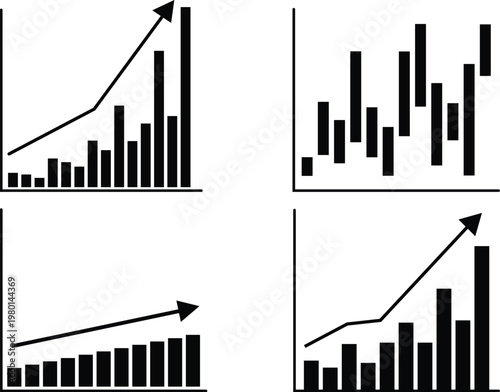 Financial data visualization bar and line graphs representing growth and fluctuations