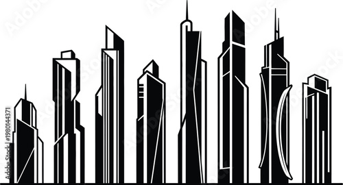 Modern city skyline a black and white architectural illustration