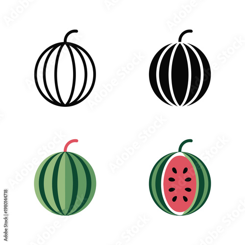 Slika na platnu Watermelon icons set, line art and filled with color, summer festival banner, se
