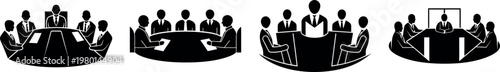 team meeting silhouette icon set