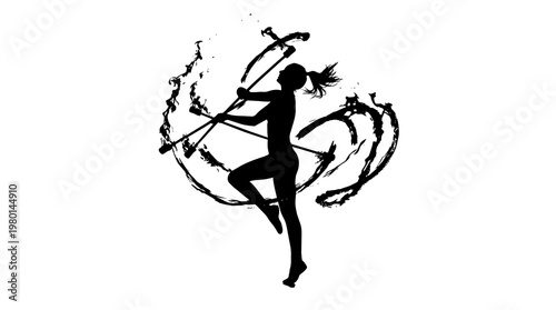 Φωτογραφία Silhouette of a baton twirler with swirling ribbons, isolated on transparent bac
