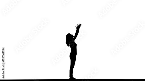 Silhouette of a woman with arms raised upwards, isolated on transparent background