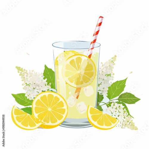 Erfrischende Holunderblütenlimonade mit Zitrone und Eis