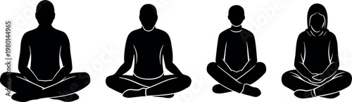 sitting person silhouette icon set