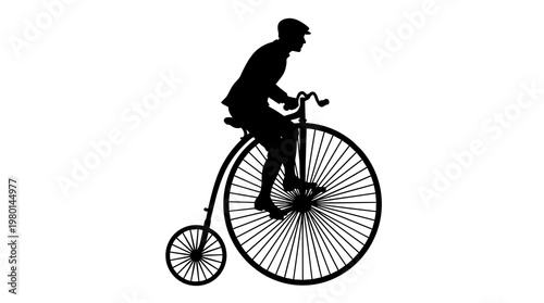 Billede på lærred Man in cap riding a penny-farthing bicycle, isolated on transparent background